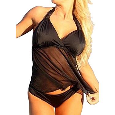 Imagem de Tingpai Amazon venda impe ível maiô padrão de malha biquíni biquíni fe no plus fe lizante plus maiô fabricantes de biquíni preto XL