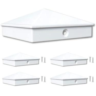 Imagem de Tampa de poste de cerca 4 x 4 (8,8 cm), pacote com 4 tampas de alumínio revestido com pó branco – caixa de correio, poste de lâmpada, deck, doca, empilhamento