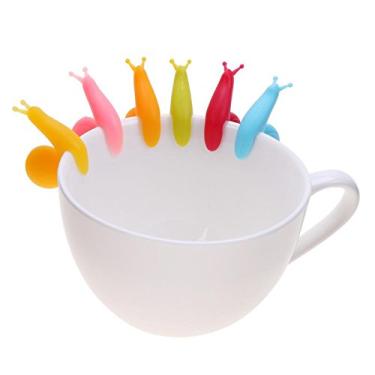 Imagem de Funnytoday365 6 peças infusor de chá de silicone dispositivo reconhecimento de caracol saco de chá pendurado caneca copo clipe etiqueta festa ano cor aleatória