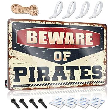 Imagem de Espelhos de bar para homem caverna cuidado com piratas placa de lata pôsteres legais para homens decoração de parede ao ar livre (tamanho : 30X40cm)