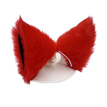 Imagem de Sheicon, orelhas de raposa, orelhas de gato, clipe de cabelo, cabeça de anime para cosplay, fantasia de Halloween, Vermelho, One Size