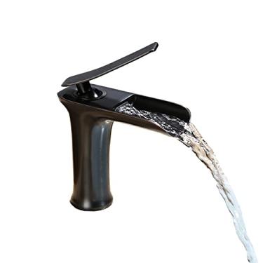 Imagem de LIDON Torneiras de banheiro para pia 1 furo torneira de vaidade torneira cachoeira torneiras de banheiro para pia 1 furo torneira de bronze banheiro cachoeira retro torneira preta banheiro, antigo B (cor: preto A)