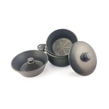 Imagem de Conjunto de Panelas Banho Maria 4 Peças Dona Chefa Multiuso Forma de Pudim Cuscuzeiro 6 utilidades