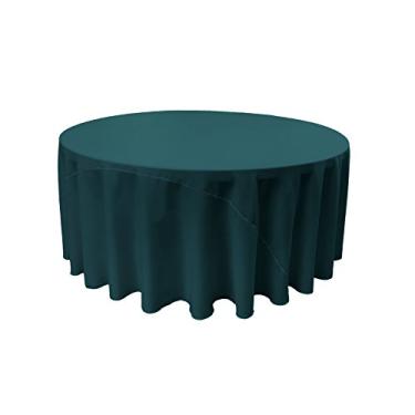 Imagem de LA Linen Toalha de mesa redonda de popelina de poliéster, 332 cm, azul-petróleo escuro