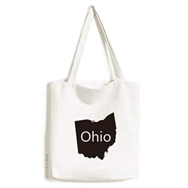 Imagem de Bolsa de lona com contorno do mapa dos EUA Ohio America bolsa de compras casual bolsa de mão