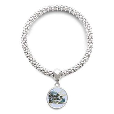 Imagem de DIYthinker Pulseira de prata com ilustração de coqueiro, pulseira de prata com pingente de corrente ajustável