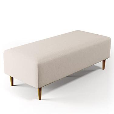 Imagem de Puff Decorativo Sala de Estar Bali W01 Pés Palito 120x50 cm Linho Cru - Lyam Decor