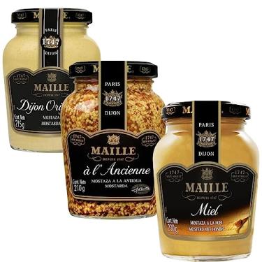 Imagem de Kit 3 Mostardas Maille Dijon, Mel e Em Gr?os Com Vinho Branco