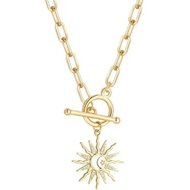 Imagem de Colar de corrente de clipe de papel dourado para mulheres - banhado a ouro 18K clipe de papel corrente medalhão moeda pingente colar para mulheres adolescentes meninas joias presentes