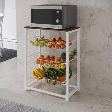 Imagem de Fruteira com Suporte para Micro-ondas Barcelona Aço Branco Cesto Branco Tampo Amendoa