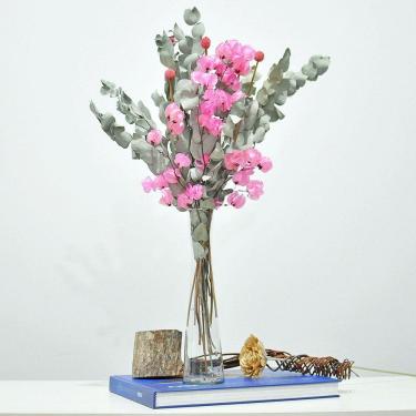 Imagem de Arranjo de flores desidratadas bounganville rosa + vaso de vidro