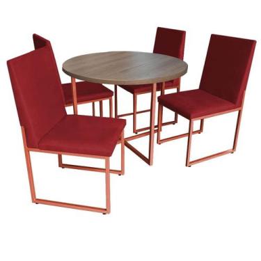 Imagem de Kit Mesa De Jantar Theo Com 4 Cadeiras Sttan Ferro Bronze Tampo Castan