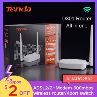Imagem de Tenda d301 300mbps roteador sem fio wifi adsl modem rede gigabit 4p switch tudo em roteador wi-fi