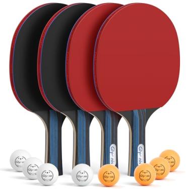 Imagem de Conjunto de 4 raquetes de tênis de mesa Glymnis Ping Pong com 8 bolas de jogo profissionais e bolsa de capa portátil para uso interno profissional