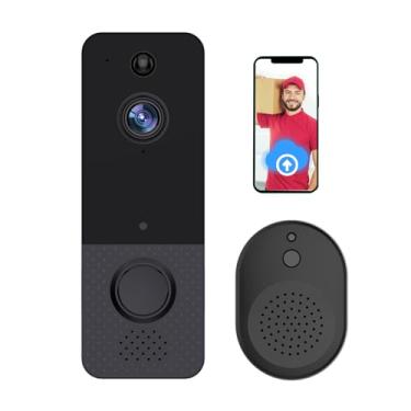 Imagem de Tomshin Câmera de campainha WIFI sem fio com carrilhão interno IP65 à prova d'água Câmera de campainha de vídeo Campainha inteligente com detector de movimento Vídeo HD 1080 Visão noturna Armazenament