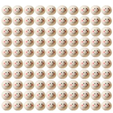 Imagem de XLMZL 100 peças bolas de rosto sorridente natural contas de madeira contas soltas para bricolage artesanato pulseira colar fazendo espaçador contas DIY decoração de casa, conforme descrito