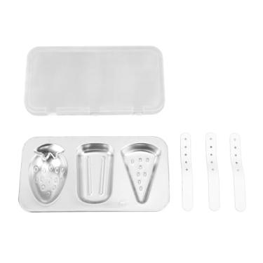Imagem de Oubit Conjunto de moldes de sorvete de aço inoxidável com tampas – Máquina reutilizável de 3 cavidades com palitos – Máquina de petisco congelada durável e versátil para uso em cozinha doméstica