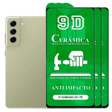 Imagem de Kit 3x Película Samsung Galaxy S21 FE - 9D Cerâmica Protetora Resistente Anti Impacto Queda Choque Shock Flexível Nano Gel Compatível 3D 5D 100D