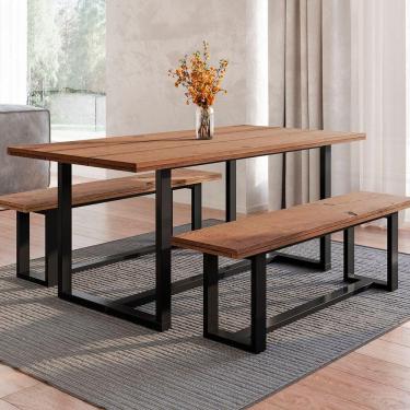 Imagem de Conjunto Sala de Jantar Mesa com Bancos 6 Lugares Madeira Maciça Lumber Yescasa Madeira