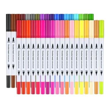 Imagem de Kit 36 Caneta 2 em 1 Brush Lettering e Ponta Fina Dual Pen Canetinha Colorir Desenho Artístico Caligrafia (Multicolorido)