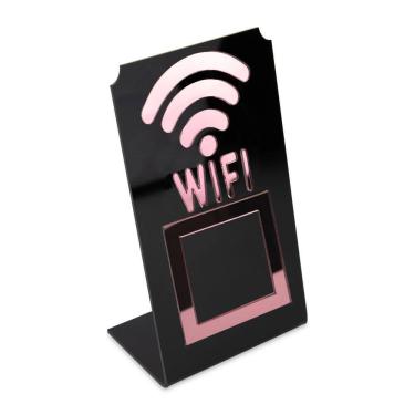 Imagem de Placa Wifi QR Code Display Acrílico de Mesa Balcão Preto Cor:Preto e Rosa