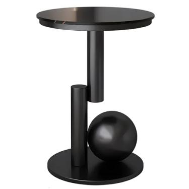 Imagem de Mesa Lateral Redonda, Mesa Lateral Moderna Feita De Laje De Rocha E Metal, Mesa Final Para Sala De Estar, Varanda, Quarto, Escritório (Color : Black 2, Size : 13.77x15.74x21.65in)