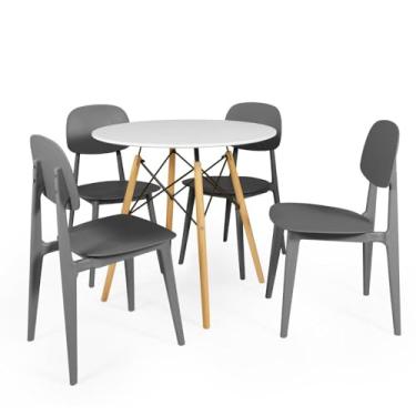 Imagem de Conjunto Mesa de Jantar Redonda Eiffel Branca 80cm com 4 Cadeiras Itália - Cinza