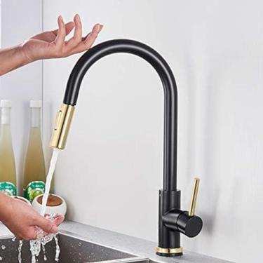 Imagem de Torneiras de cozinha com toque de sensor, torneira de cozinha com pulverizador pull down, torneira de pia ativada por toque de latão, torneira misturadora inteligente de alça única com monta