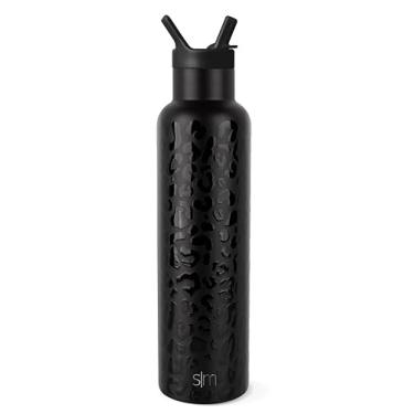 Imagem de Simple Modern Garrafa de água com boca estreita tampa de canudo de metal térmica isolada a vácuo l frasco reutilizável à prova de vazamento livre de BPA | Coleção Ascent | 680 g, Black Leopard