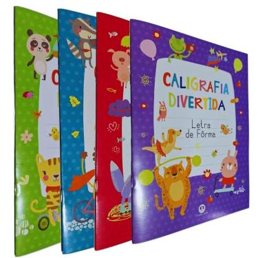 Imagem de 4 Livros Físicos de Atividades Caligrafia Divertida: Letra Cursiva, Letra de Fôrma, Letra Bastão e Numerais