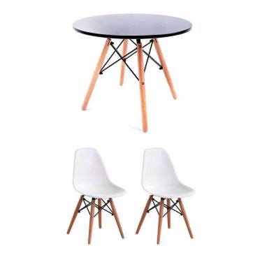 Imagem de conjunto de mesa infantil well preta com 2 cadeiras eames branca