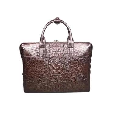 Imagem de Bolsa masculina de couro de crocodilo genuíno estilo executivo verdadeira couro jacaré preto bolsa grande para laptop, Marrom