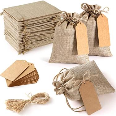 Imagem de 25Set Reusable Burlap Gift Bags with Drawstring, 4x6" Small Party Favor Gift Bags + Bonus Gift Tags & String, Brown Linen Sacks Bag for Wedding Party Favor, Jewelry Pouches, Christmas, Festival, Kids Birthday, Coffee, DIY Craft Sachet Bulk Bags