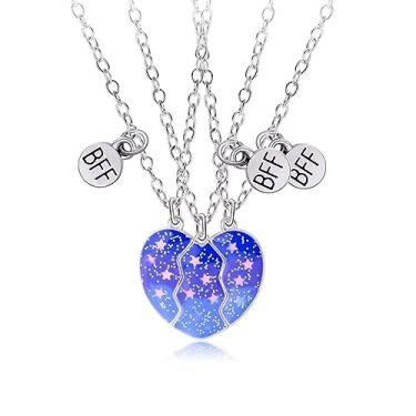 Imagem de Saalort Colares Best Friend para 3 colares de coração combinando com pingente magnético da amizade, Zinco, Zircônia cúbica