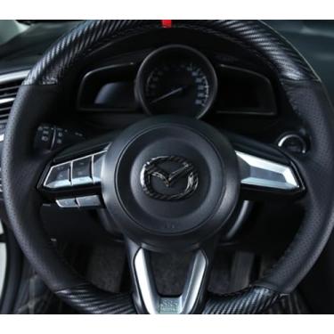 Imagem de MAXDOOL Capa de volante de fibra de carbono com acabamento de moldura de lantejoulas para acessórios interiores Mazda 3 6 CX-3 CX-5 CX-9 (fibra de carbono)