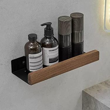 Imagem de Prateleiras de chuveiro Prateleiras de banheiro montadas na parede, lavatório, banheiro, chuveiro, nogueira, madeira, armazenamento, suporte para chuveiro (cor: A, tamanho: 40 cm)