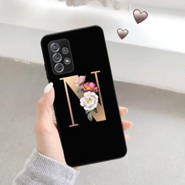 Imagem de Capa de telefone preta fosca macia para Samsung A52 A32 A72 A22 4G A52S A12 A42 5G 26 letras Capa inicial de flor, B14, para A52
