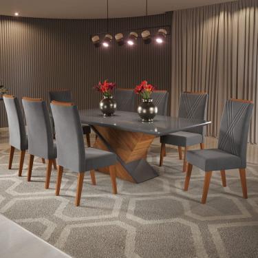 Imagem de Mesa de Jantar 8 Lugares Moçambique com Vidro Grafite -  Panorama Móveis