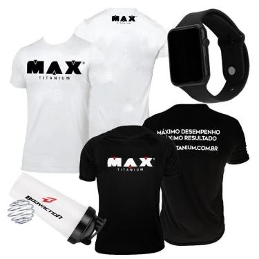 Imagem de Kit 2x Camiseta Max Titanium + Coqueteleira Shaker Blusa Roupa-Unissex