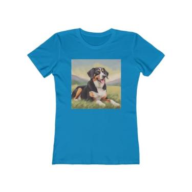 Imagem de Entlebucher Mountain Dog Camiseta feminina justa de algodão torcido, Turquesa lisa, P