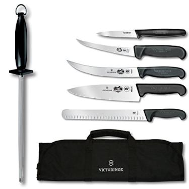 Imagem de Victorinox Swiss Army Cutlery Conjunto de churrasco Fibrox Pro Ultimate Competition, rolo de faca, 7 peças