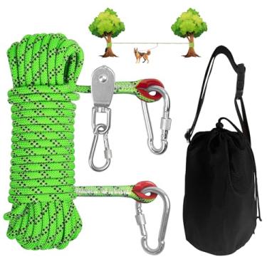 Imagem de COOLYARD Cabo de amarração para cães para acampamento, sistema de carrinho de carga pesada de 15 m com cabo de corredor de cachorro de 3,6 m para cães de até 90 kg, guia longa para cães para caminhadas no quintal
