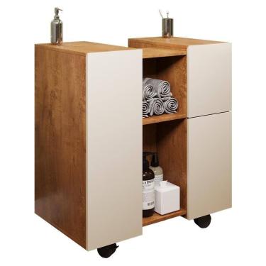 Imagem de Gabinete Armario Banheiro Pia De Coluna Macau Com Rodízios Nature perola