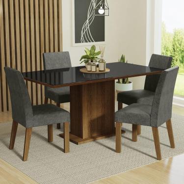 Imagem de Conjunto de Jantar Avril 4 Lugares Tampo de Vidro com Cadeiras Estofadas Rustic 160x90cm