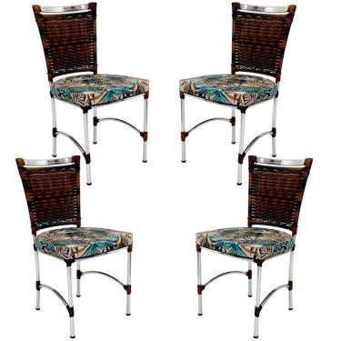 Imagem de 4 Cadeiras Jk Em Alumínio E Fibra Sintética Cozinha Edícula Argila E Maranta Bege