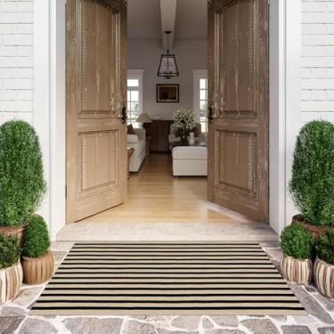 Imagem de LEEVAN Tapete Externo Lavável Preto e Branco Listrado 1.097m x 3.23m