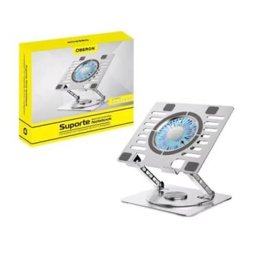 Imagem de Suporte para Notebook, Tablet iPad com Cooler 110x15mm em alumínio, rotaciona 360°, 2 Portas USB, Design Ergonômico, Ajustável para 11 a 17 pol., Proteção Contra Superaquecimento
