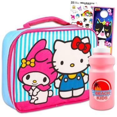Imagem de Hello Kitty Conjunto de lancheira – Pacote com lancheira, mais adesivos, garrafa de água, mais | Recipiente de comida Hello Kitty Material escolar para crianças