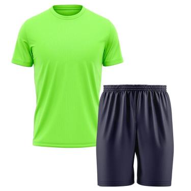 Imagem de Kit Calção Short Futebol Basquete Azul + Camiseta Manga Curta Masculina-Masculino