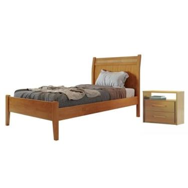 Imagem de Conjunto Quarto de Solteiro Cama com Rattan 90cm e Mesa de Cabeceira 2 Gavetas Unique Amêndoa Mel